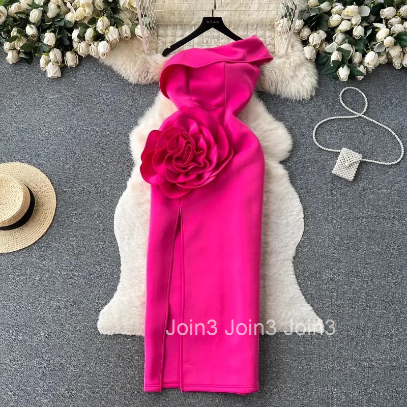 Elegant Evening Party Dress 2025 Summer Split Dress for Women Slim Waist Bodycon Vestidos Sexy Off Shoulder Robe Woman Clothes