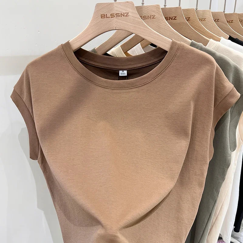 ZJAISS 2025 Women Tees Shirt Tops Slim Fit Round Neck Short Sleeve T-Shirts For Summer Fashion Streetwear Y2k 250619