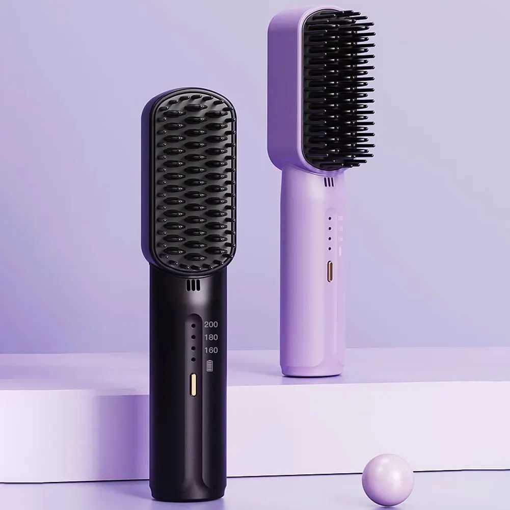 Cordless Hair Straightener Brush Rechargeable Hair Straightening Comb Anti-Scald Portable Straightening Brush for All Hair TypesXJ250621