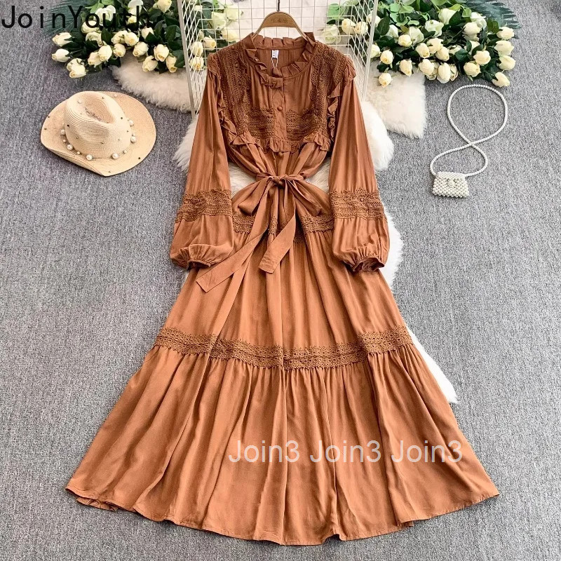 Maxi Dresses Women Ruffles Pink Robe Femme 2025 Vestidos De Mujer Patchwork Lace O-neck High Waist Bandage Elegant Summer Dress