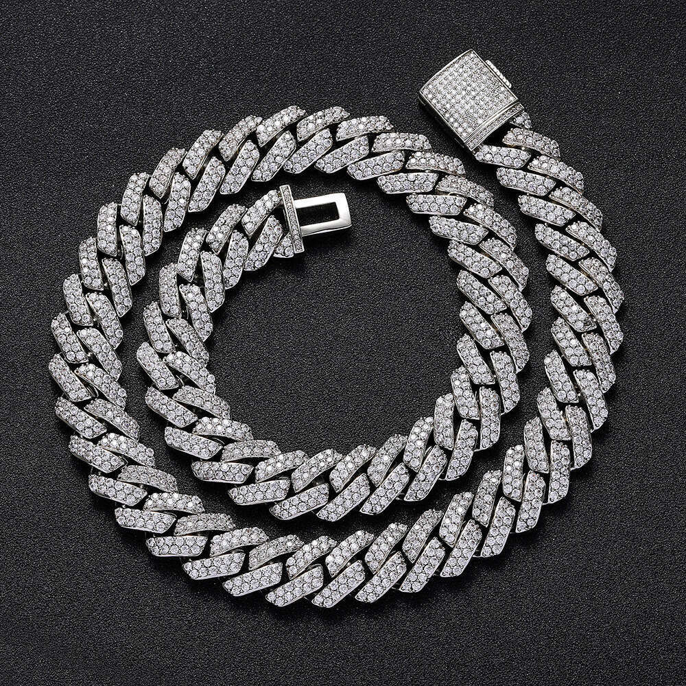Hip Hop 15mm Double Row Zircon Dia Cuban Chain Men's Necklace Trendy Brand Jewelry 6880