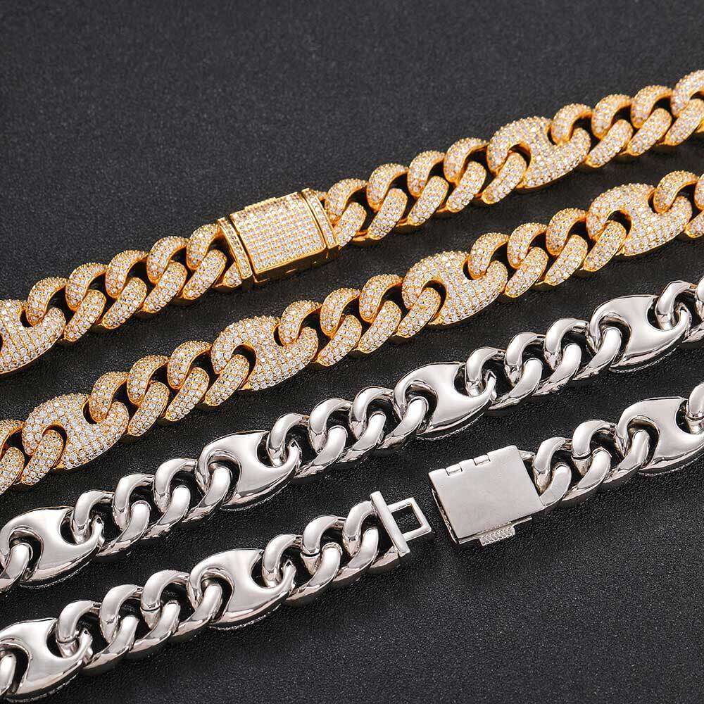 Zircon Necklace 15mm Three-to-One Pig Nose Bubble Cuban Chain Hip-Hop Men's Bracelet Jewelry df74