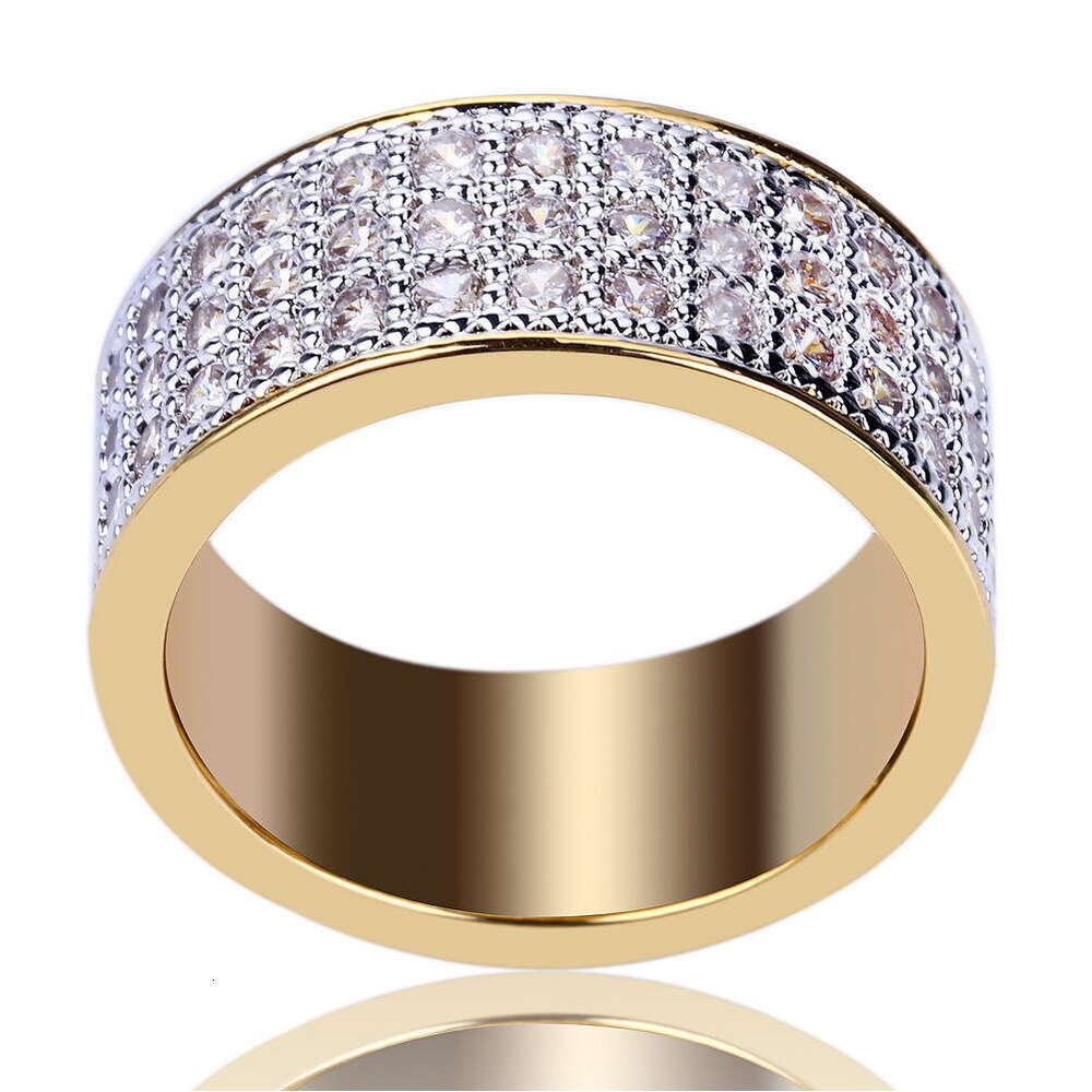 Half-Sided Gold-Plated Zircon Inlaid Round New Hip-Hop Trendy Jewelry Live Streaming Same Style Ring
