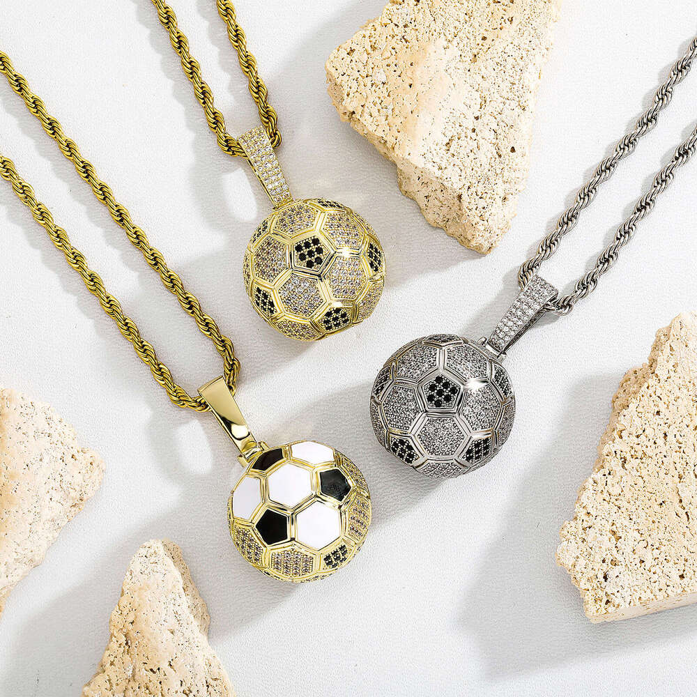 World Cup Soccer Pendant Hip-Hop Sports Style Micro-Paved Zircon Necklace Fan National Flag Color DIY