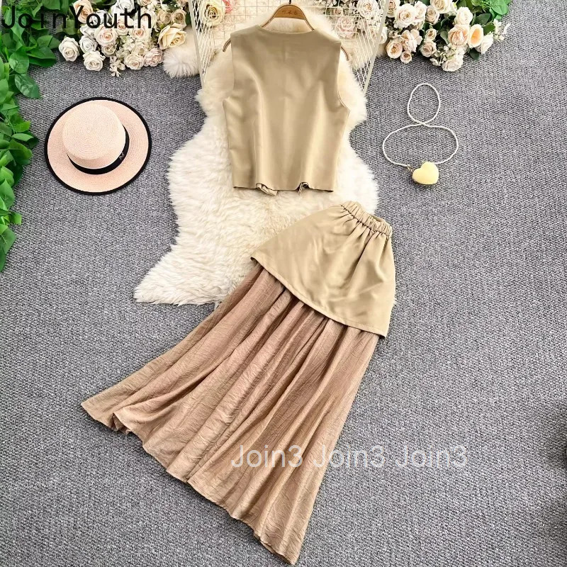 Womens Clothes 2 Piece Sets V-neck Temperament Vest High Waist Patchwork Tunic Bodycon Skirt Outfits Fashion Korean Suit 63e407