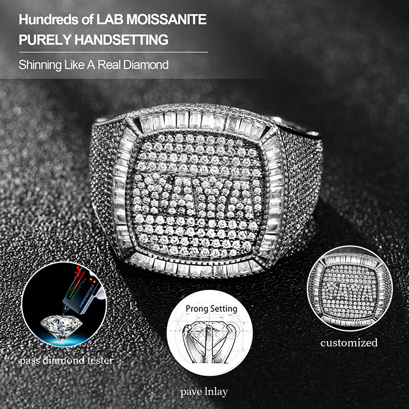 New Arrival Moissanite rings HIPHOP Punk Ring Luxury Full Diamond Men's Bold Cool Finger Ring Certified Diamond