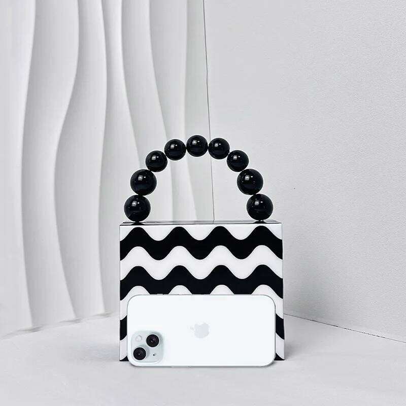 Designer Bag Evening Acrylic Beads Top Handle Bags For Women Weave Printing Purses And Handbags Designer Banquet Bag