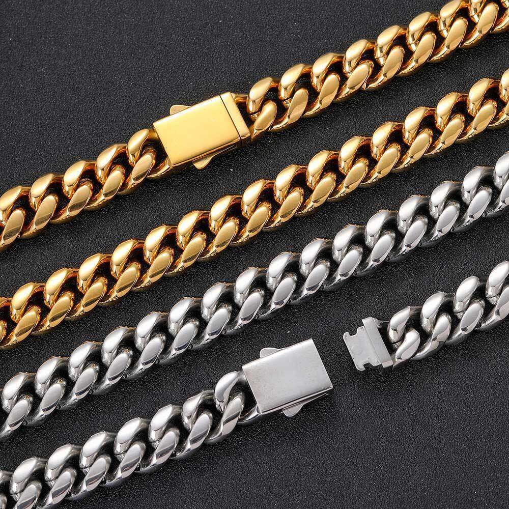 Stainless Round Polished Cuban Chain Necklace Hip Hop Brand Inlaid with Dias Snap Button Titanium Steel Men's Bracelet Jewelry ae40