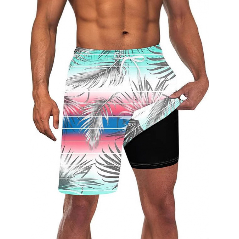 Designer Beach Pants Latest European And American Trend Cross-border Amazon Exclusive Double-layer Beach Shorts Men's Casual Sports Shorts Free S