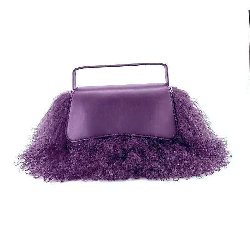2025 Autumn/Winter Fuzzy Lambskin Bag Tassels: Luxurious Fashion Leather Handbag With Fur And Veet Trim