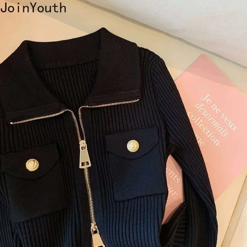 Knitted Cardigan Sweaters Jackets 2025 Womens Clothing Pull Femme Fashion Casual Zipper Sueter Slim Korean Cardigans Y2k Tops