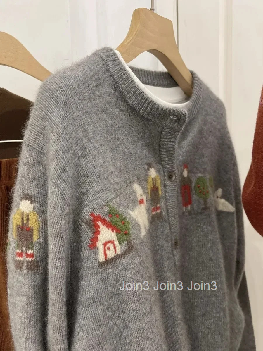 Pull Femme Cartoon Embroidery Knit Women Cardigan Jackets 2025 Ropa Mujer Fashion Vintage Sueter Mujer Oversized Sweater Tops