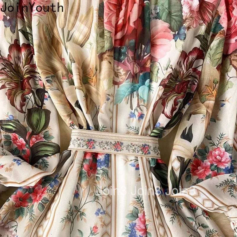 Temperament Robe Femme Vintage Long Dress Floral Big Swing Dresses Bandage Lantern Sleeve Maxi Dress Women Party Vestido