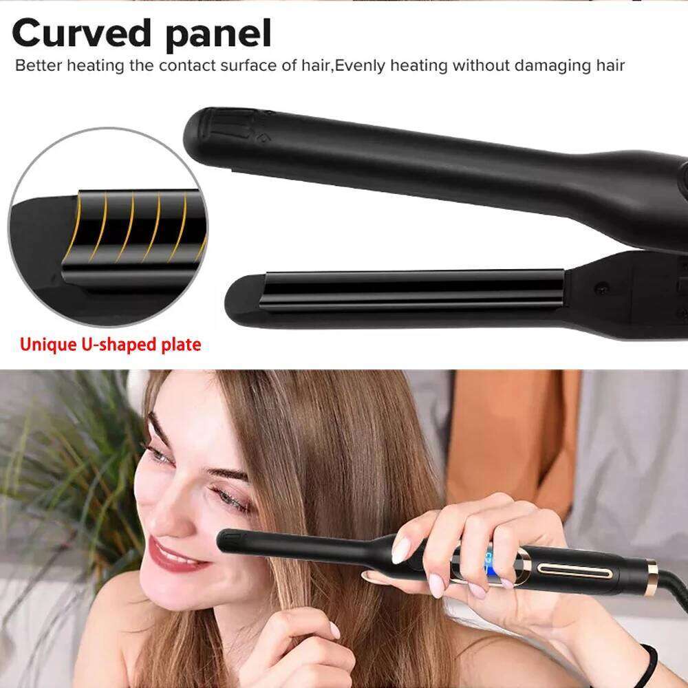 Straightener Small for Short Hair Pixie Cut Beard Thin Pencil Ceramics Flat Iron and U-shaped Splint Curler