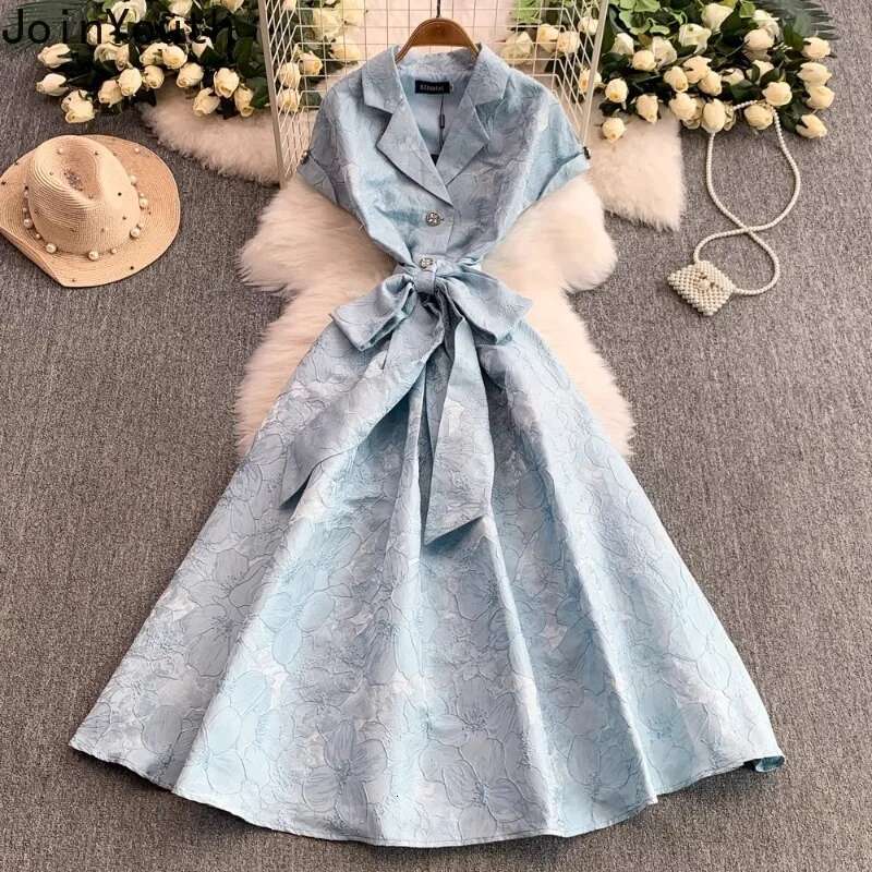 Elegant Woman Dresses 2025 Vestidos De Mujer Slim Waist Bandage Floral Short Sleeve Robe Femme Big Swing Vintage Summer Dress