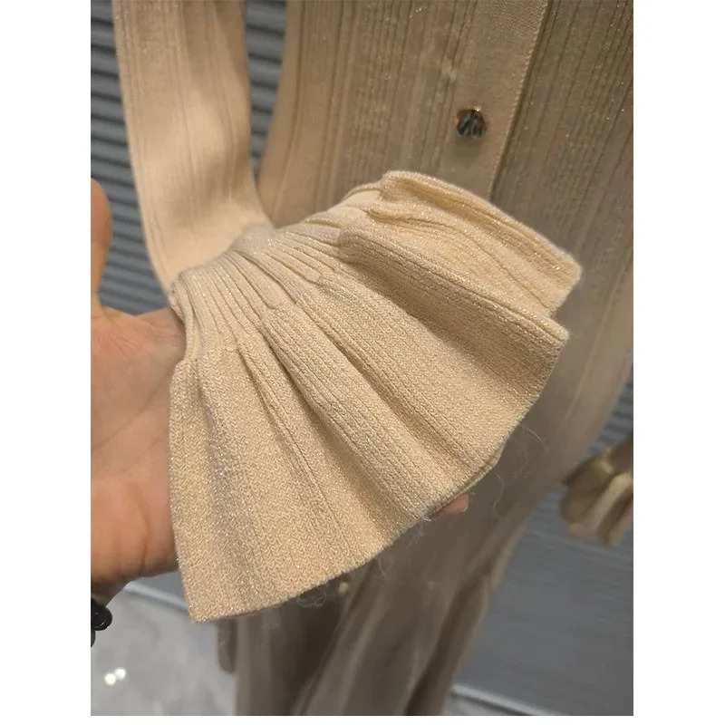 Knitted Mid-Length Dress Women Long Sleeve Ribbed Party Dresses Elegant Lady Knitwear 5240175 250617
