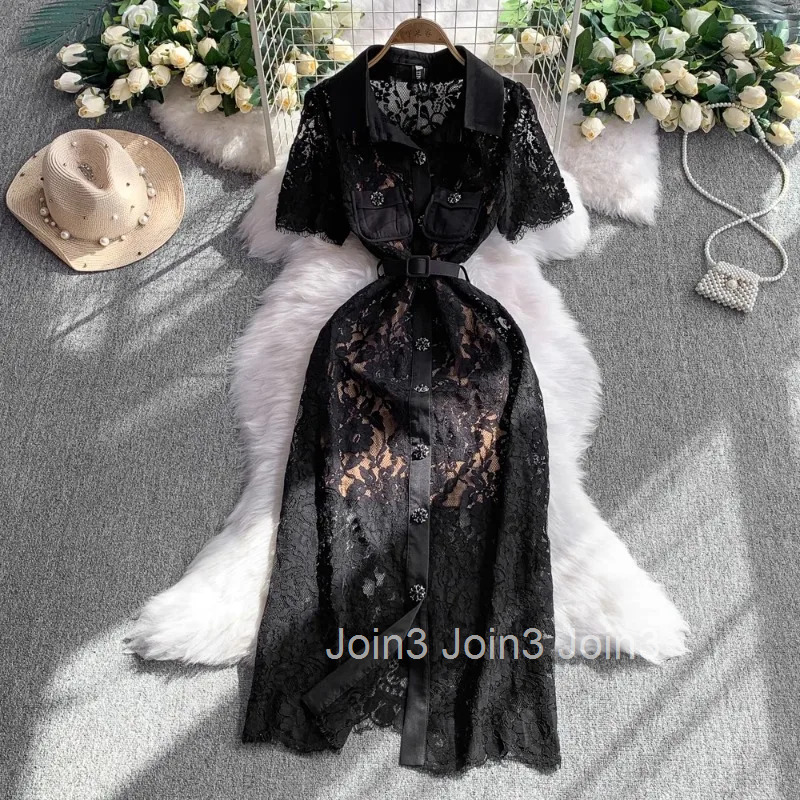 Elegant Women Dresses Short Sleeve Turndown Collar Single Breasted Tunic Robe Femme 2025 Vestidos De Mujer Bodycon Summer Dress
