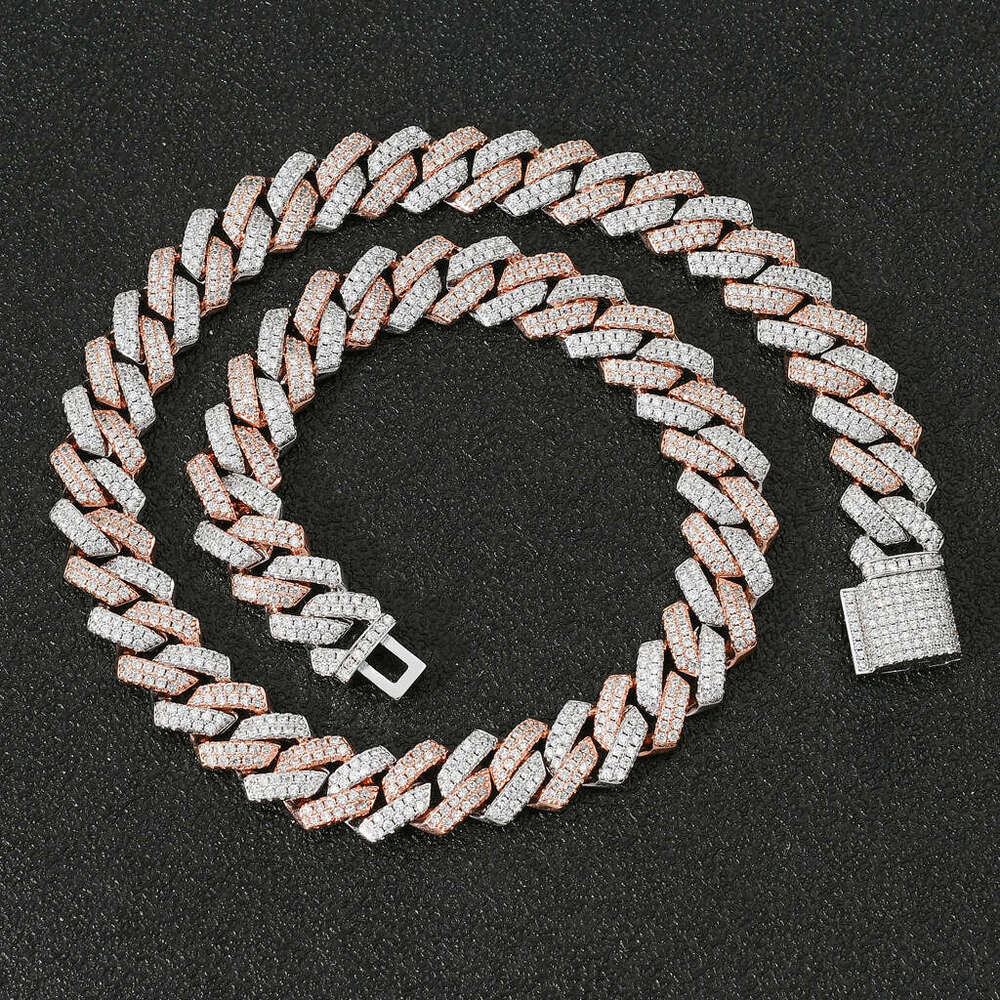 Men's Bar Hiphop Copper Inlaid Zircon 14mm Dia Cuban Chain Hip-Hop Necklace e486