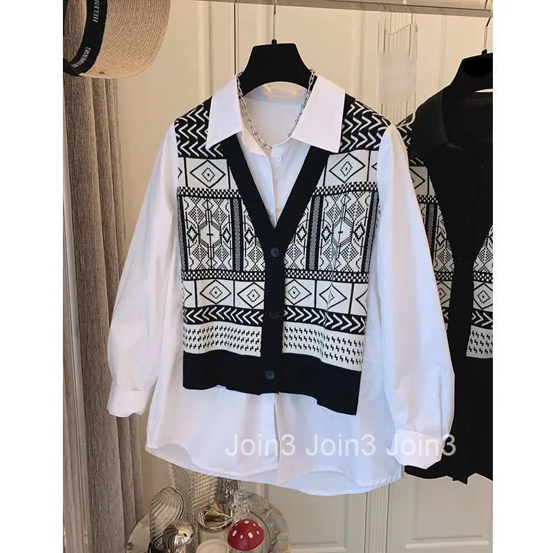 Oversized Blouse Women Clothing 2025 Blusas Mujer De Moda Patchwork Print Chic Fake Two Shirts Vintage Fashion Blouses Tops