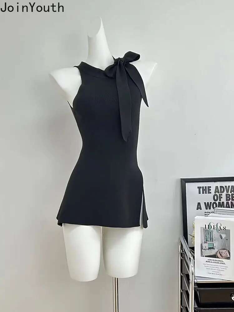 O-neck Sleeveless Bandage Tank Womens Clothing Solid Color Slim Fit Camis Knitted Split Summer Sexy Vest Tops 2025 Ropa Mujer