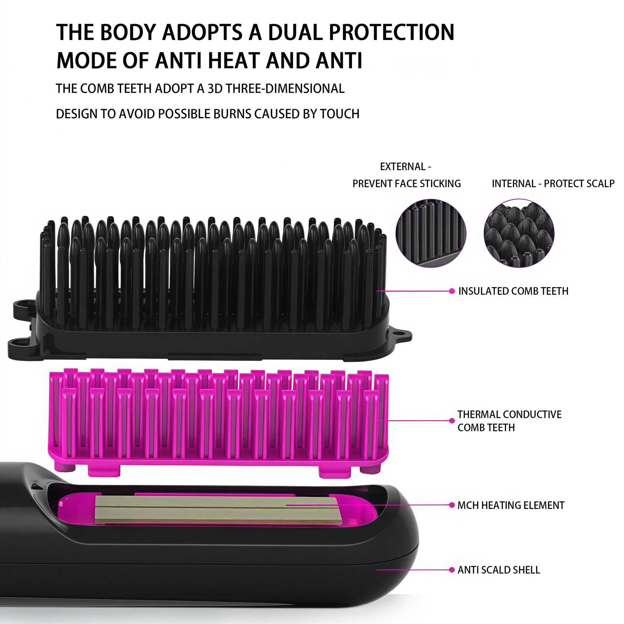 2025 New USB Rechargeable Hair Straightener Brush 2-in-1 Straightening Smoothing Comb 60s Fast Heat Up Adjustable TemperatureXJ250621