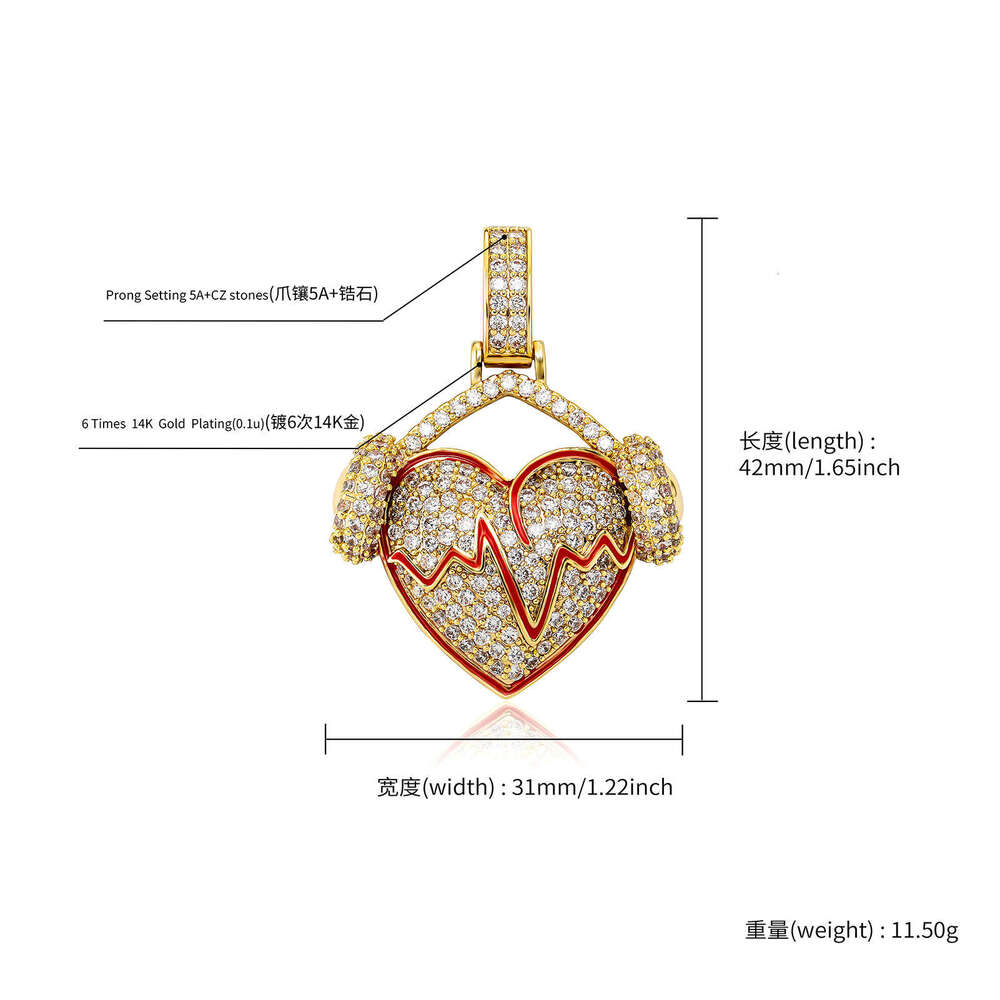 Jin Ao New Full Dia Hip-Hop Pendant Heartbeat Heart Couple Necklace Trendy Jewelry Accessories