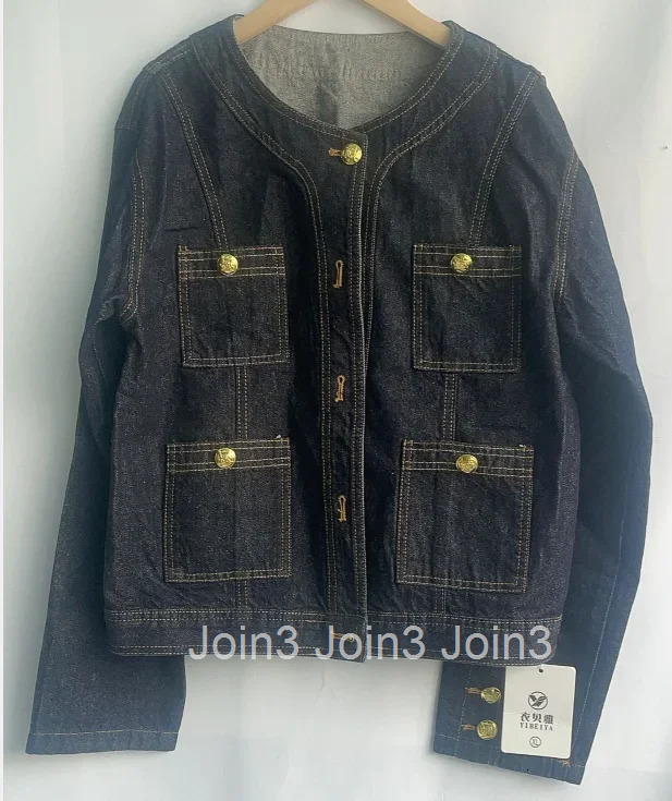 Vintage Jean Jackets Womens Clothing Temperament Tops O-neck Tunic Long Sleeve Casual Pockets Chic Y2k Coat 2025 Ropa Mujer