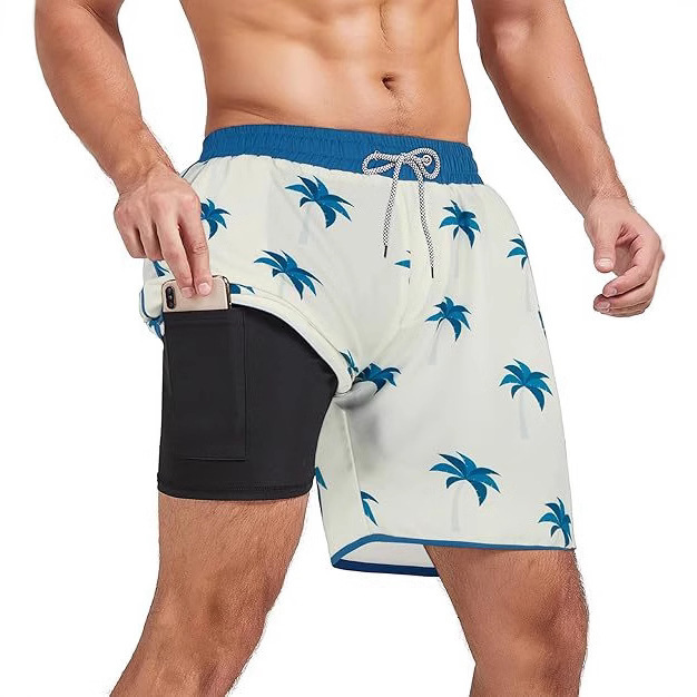Shipping Designer Beach Pants2025 European And American Cross-border 3D Digital Print European And American Men's Youth Double-layer Beach Shorts
