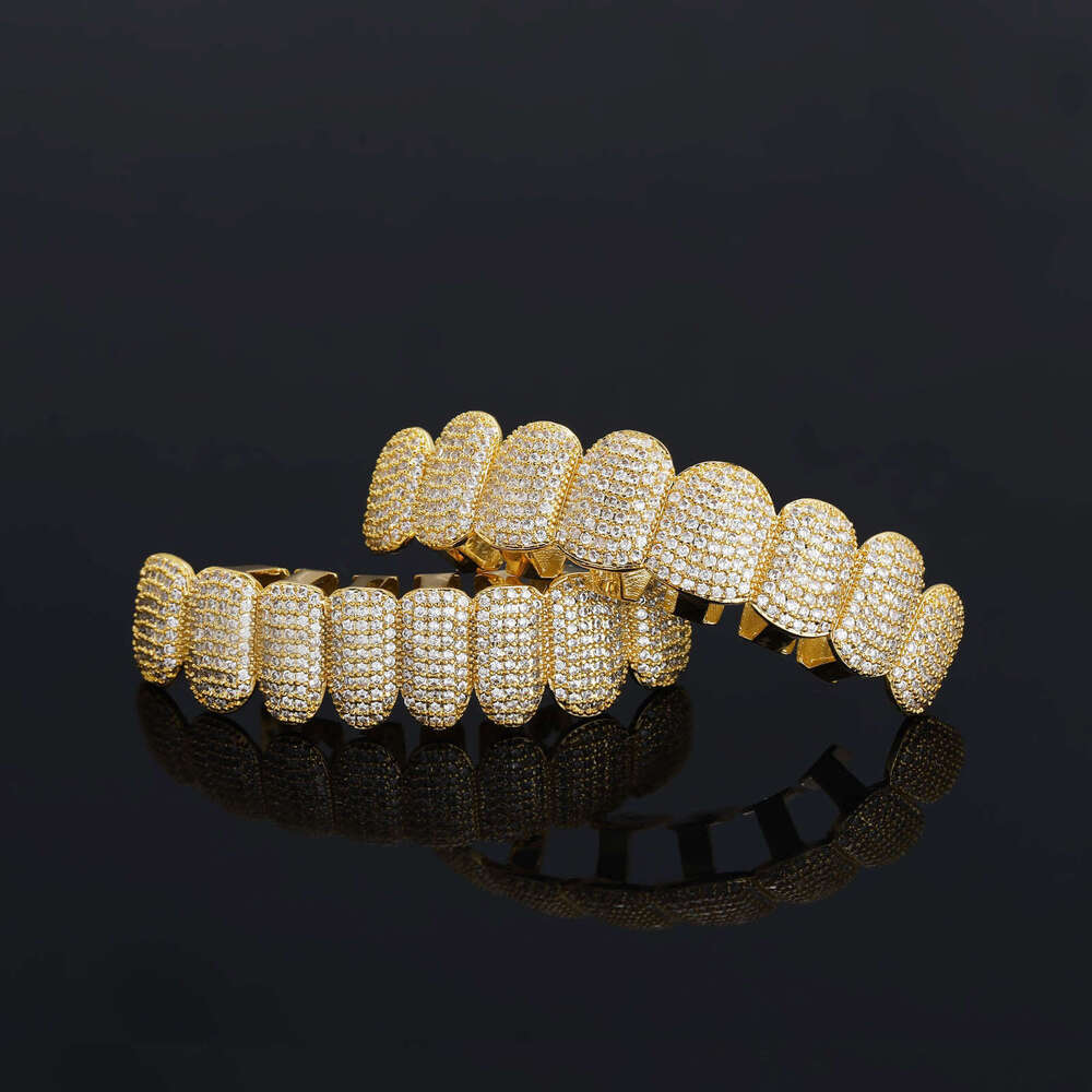 Meisa New Micro-Paved Eight-Tooth Copper Zircon Gold Teeth Grillz Cool Men's Hip-Hop Accessories f3ba