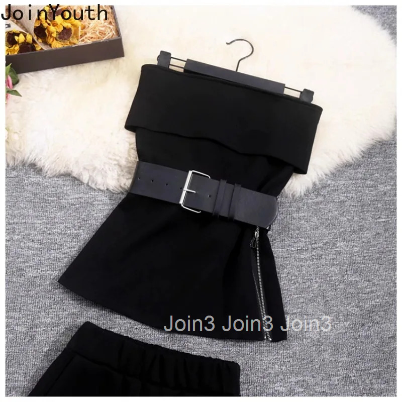 Temperament Womens Clothing 2 Piece Sets Pants Outfits Roupas Femme Slash Neck Tunix Zipper Vest High Waist Flare Pants Suit
