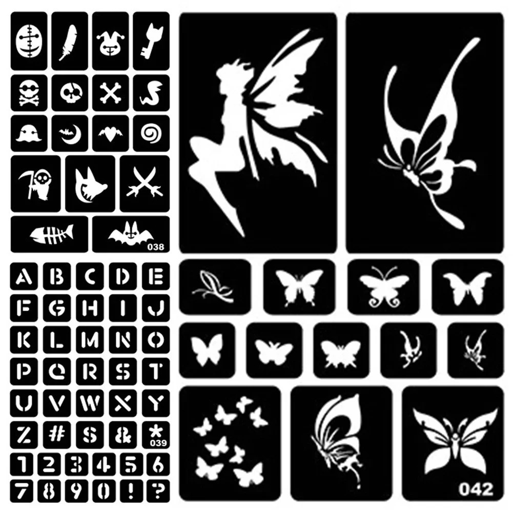 Tattoo Stencil Multiple Styles Reusable Hollow Tattoo Stencil Body Art Paste Drawing Airbrush Glitter Tattoo Template 250619