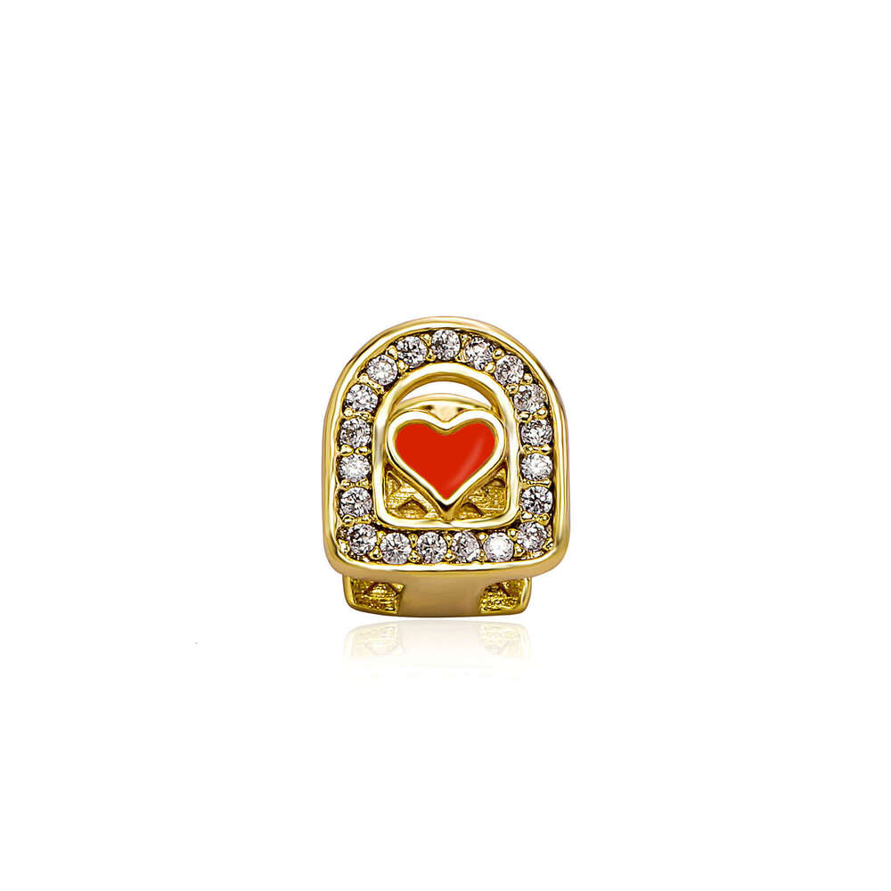 Temu Single Dia Enamel Heart Oil Drop Hip-Hop Gold Teeth Grillz