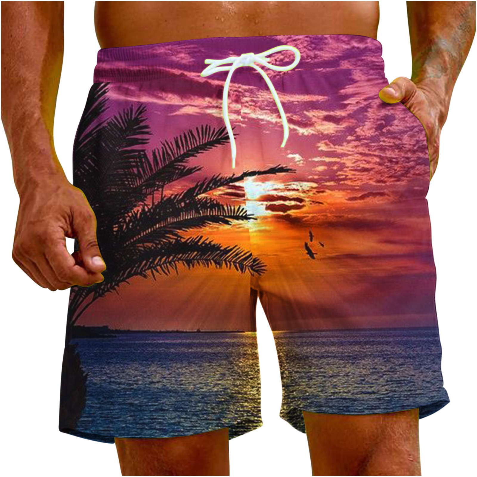 Free Shipping Designer Beach Pants Direct Supply 2025 European And American Cross-border Summer Men's Hawaiian Digital Print Beach Style Men'