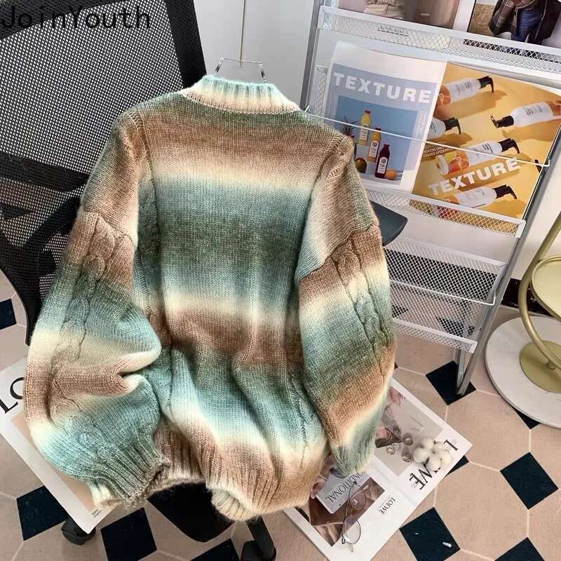 Oversized Sweater Women Clothing Cartoon O-neck Striped Jumper Fashion Korean Sueter Mujer Casual Knitted Pullovers Y2k Tops