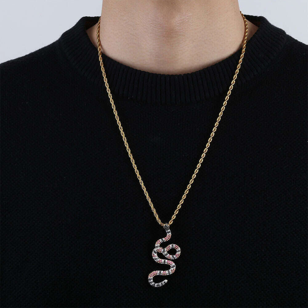 Ins New Hip-Hop Hot Micro-Paved Zircon Colorful Large Snake Pendant Trendy Personality Gold Jewelry