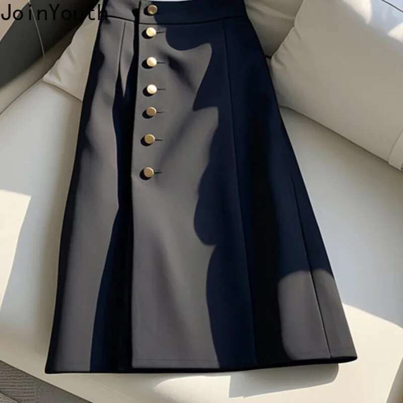 High Waist Skirts Women Temperament A-line Jupe Single Breasted Slim Fit Saia 2025 Faldas Mujer De Moda Chic Office Lady Skirt