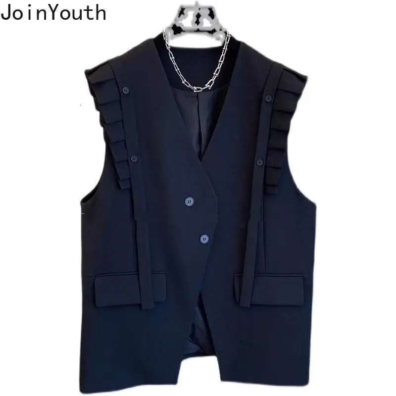 Temperament Women Vest Ruffles Sleeve Loose Waistcoat 2025 Ropa Mujer Ruffles Sleeveless Vintage Tanks Coat Casual Korean Tops
