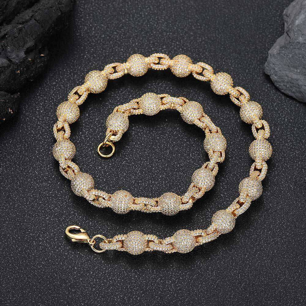 Hip Hop Jewelry 10.5mm Inlaid Dia Bubble Round Bead Chain Zircon Accessories Men's Necklace 59a9