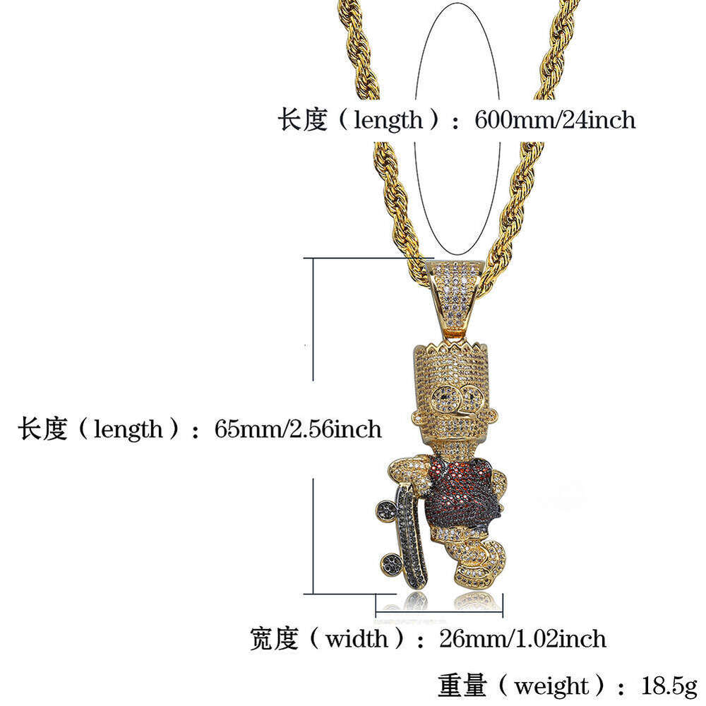 Cartoon Character Simpson Pendant Copper Inlaid Zircon Full Dia Unisex Trendy Necklace Jewelry