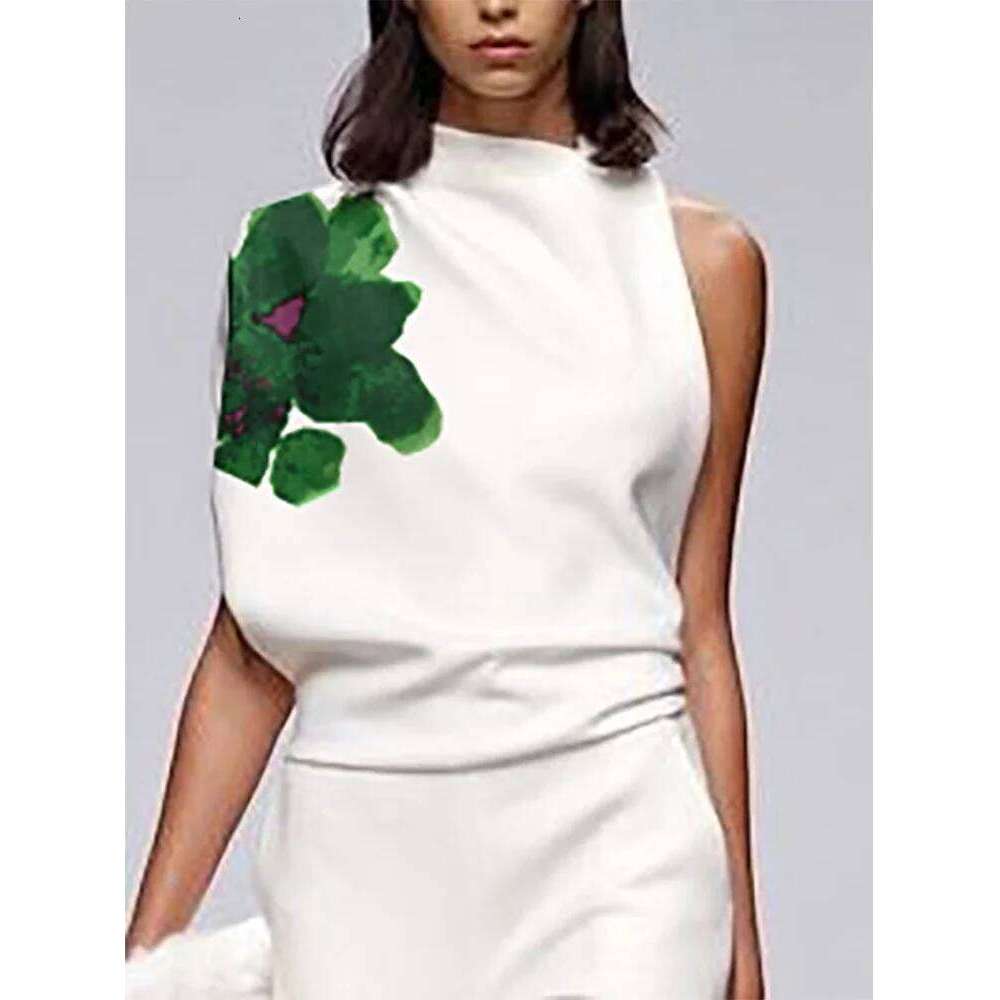 Designer Leisure High Quality UOOZEE 2025 New Summer Women's 2 Piece Sets Fashion Floral Printed Neck One-shoulder Tops & High Waisted Straight L