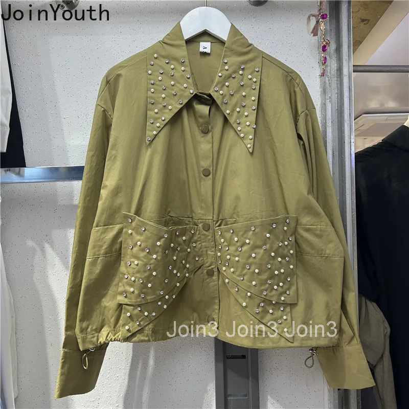 2025 Camisas De Mujer Korean White Blouse Womens Clothing Bow Folds Beading Diamond Shirt Loose Fashion Blouses Tops Female