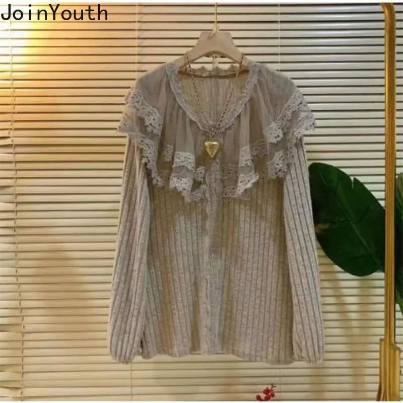 Oversized T Shirt Womens Clothing O-neck Patchwork Lace Long Sleeve Casual Tees Fashion Korean Camisetas Casual Tshirts Tops