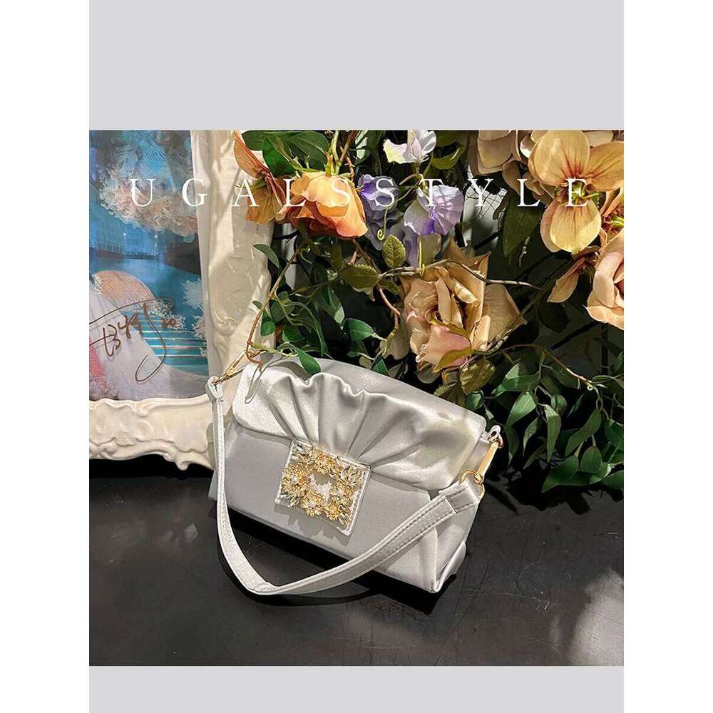 Designer Bag Satin Flower Women Handbag Crystal Shiny Rhinestone Evening Dinner Party Clutch Bling Purse Shoulder Bag