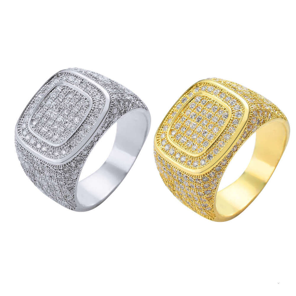 Gold-Plated Micro-Paved Hip-Hop CZ Men's Full Diamond Ring 4a4f