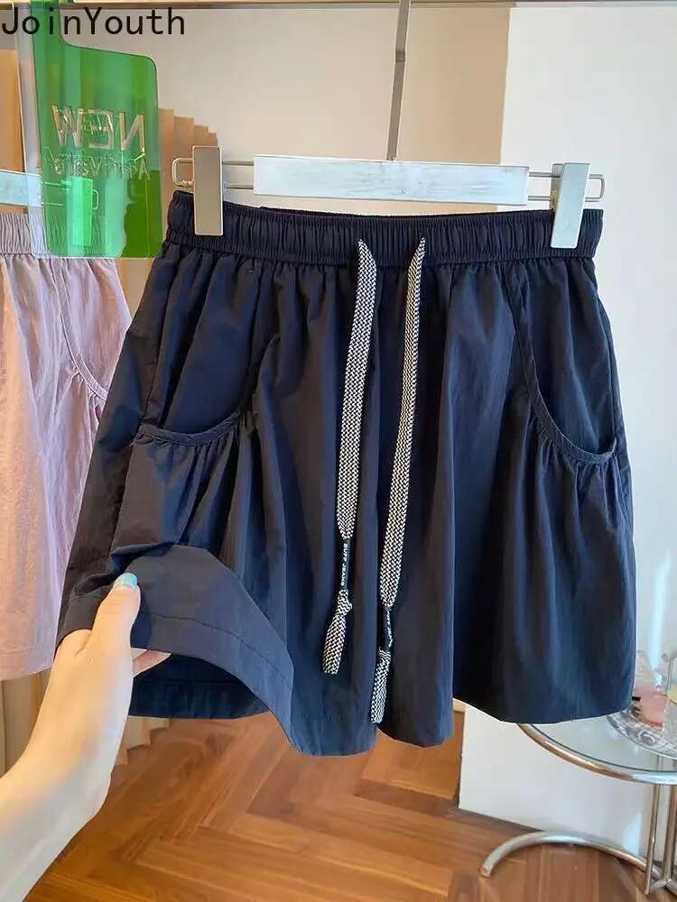 2025 New Bottoms Fashion Womens Shorts Elastic Waist Casual Summer Short Mujer Pockets Korean Pants Pantalones Cortos Mujer