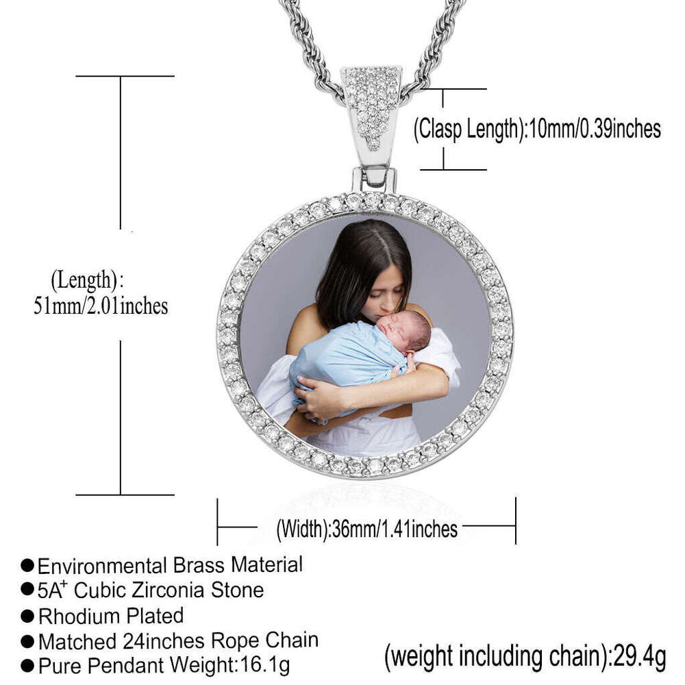 Large Medium Small Photo Memory Round Frame Medal Solid Color Pendant Hip Hop Jewelry Necklace 3c28