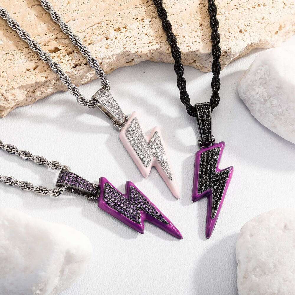 TikTok Live Colorful Full Dia Luminous Lighing Hip-Hop Pendant Men's Trendy Necklace Copper Inlaid Zircon