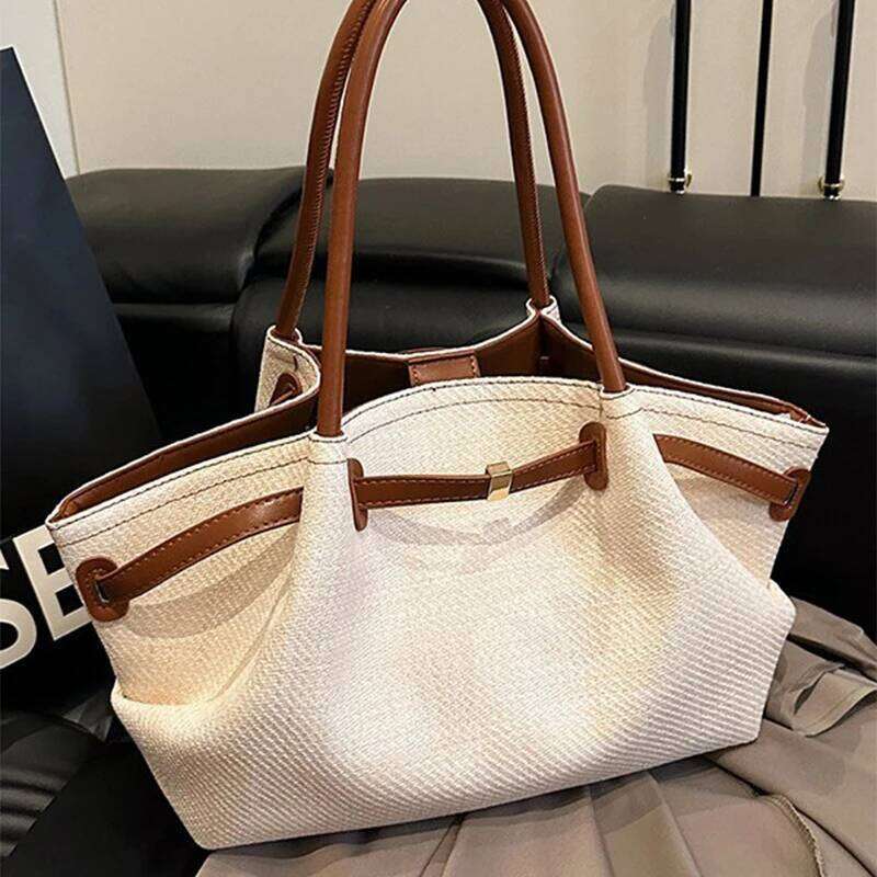 New Canvas Woven Dumpling Women Striped Contrast Tote High Quality Designer Commuter Versatile Gift Shoulder Bag