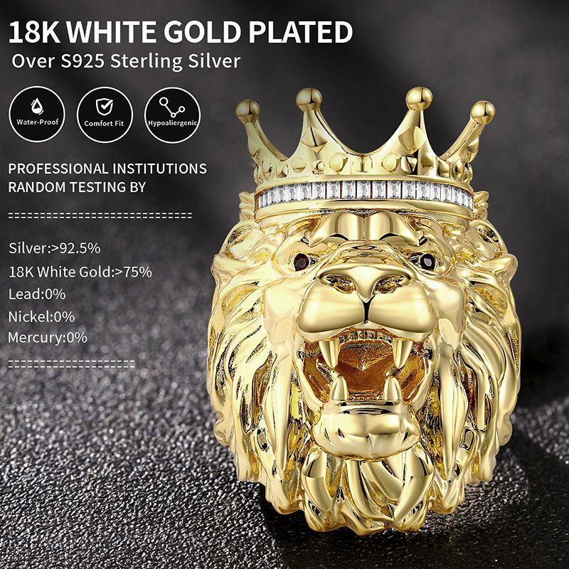 Luxury Jewelry Statement Bold Lion Ring for Men Trendy Hip Hop Royal Crown Accessory Versatile Fashion Ring