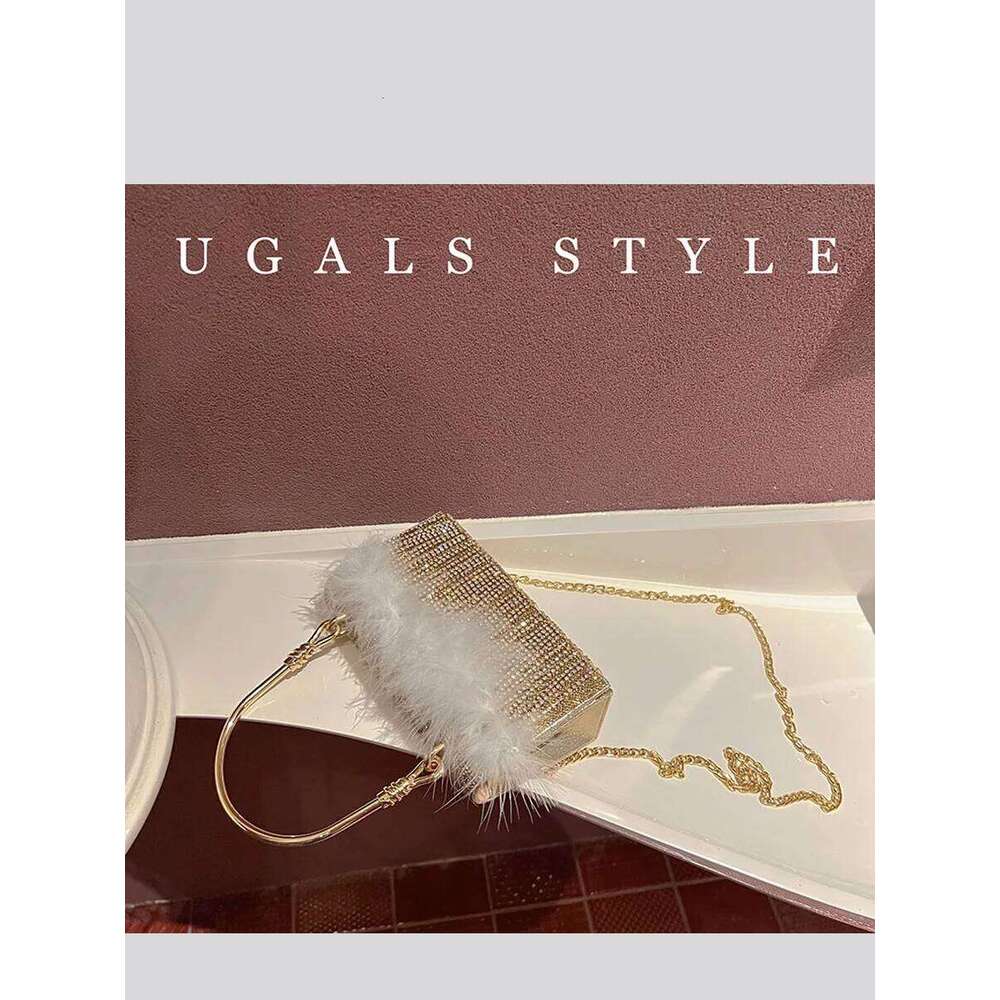 Designer Bag Rhinestone Evening Purses For Women Tassel Ostrich Feather Shiny Dinner Party Wedding Handbag Bucket Shoulder Bag